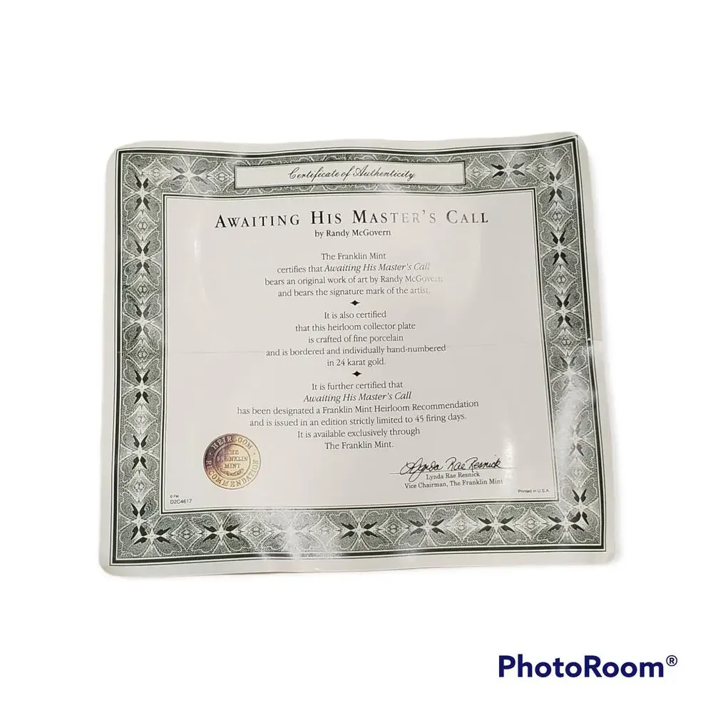 Franklin Mint AWAITING HIS MASTERS CALL Dog Collector Plate by Randy McGovern